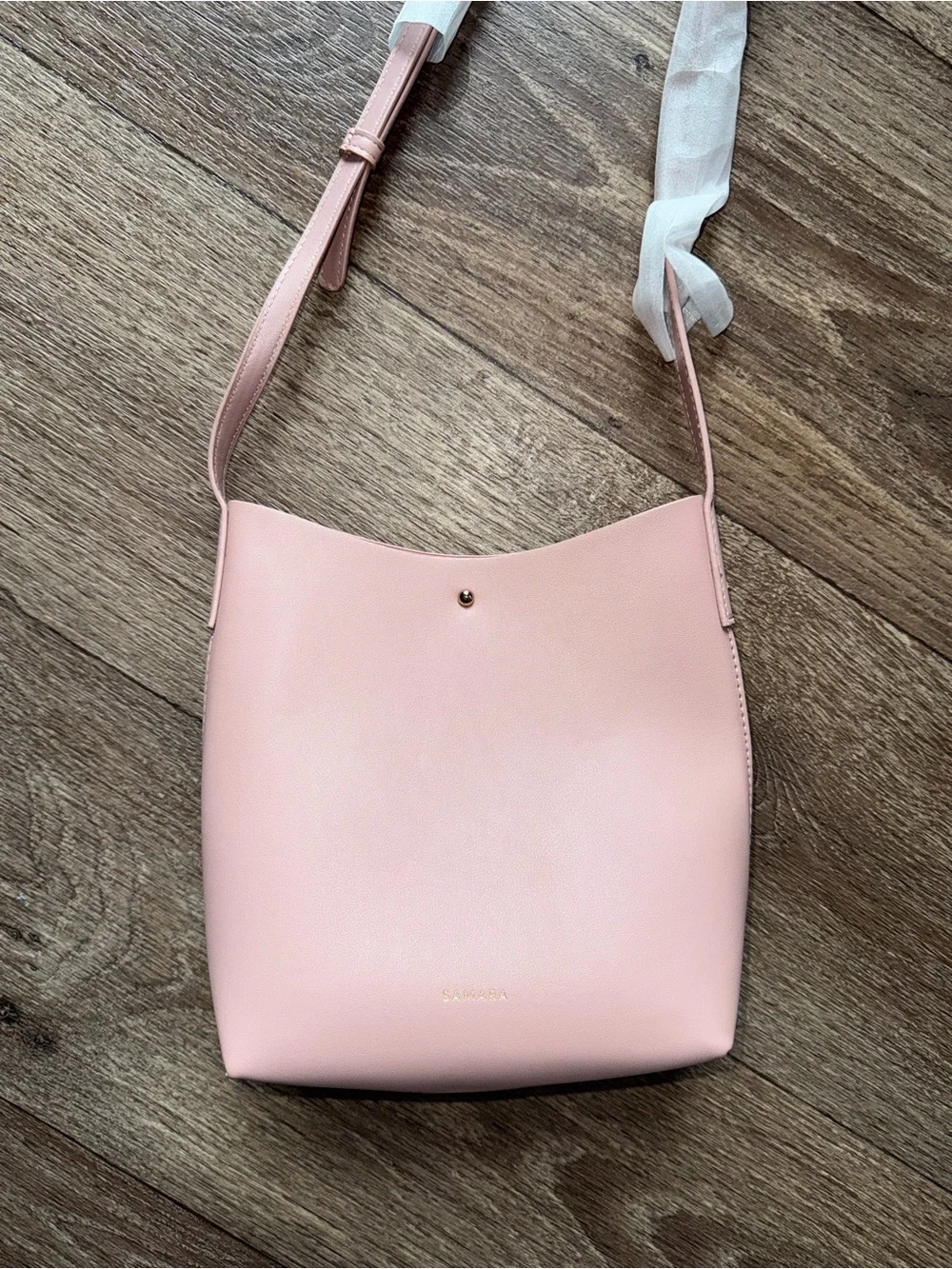 Minimalist Pink Leather Crossbody Bucket Bag